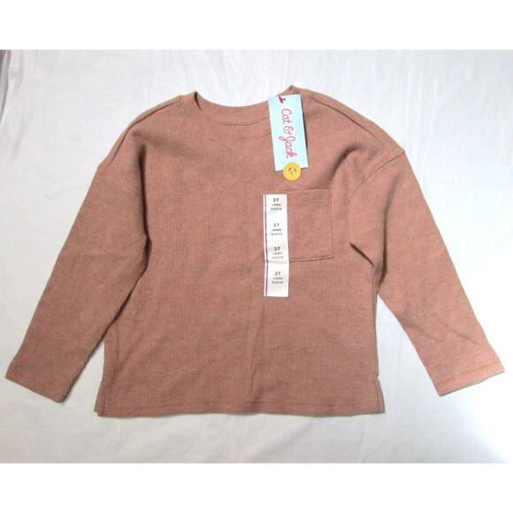 Cat & Jack Boy's Shirt Size 3T Brown Ribbed Knit Chest Pocket Long Sleeves - Picture 1 of 5
